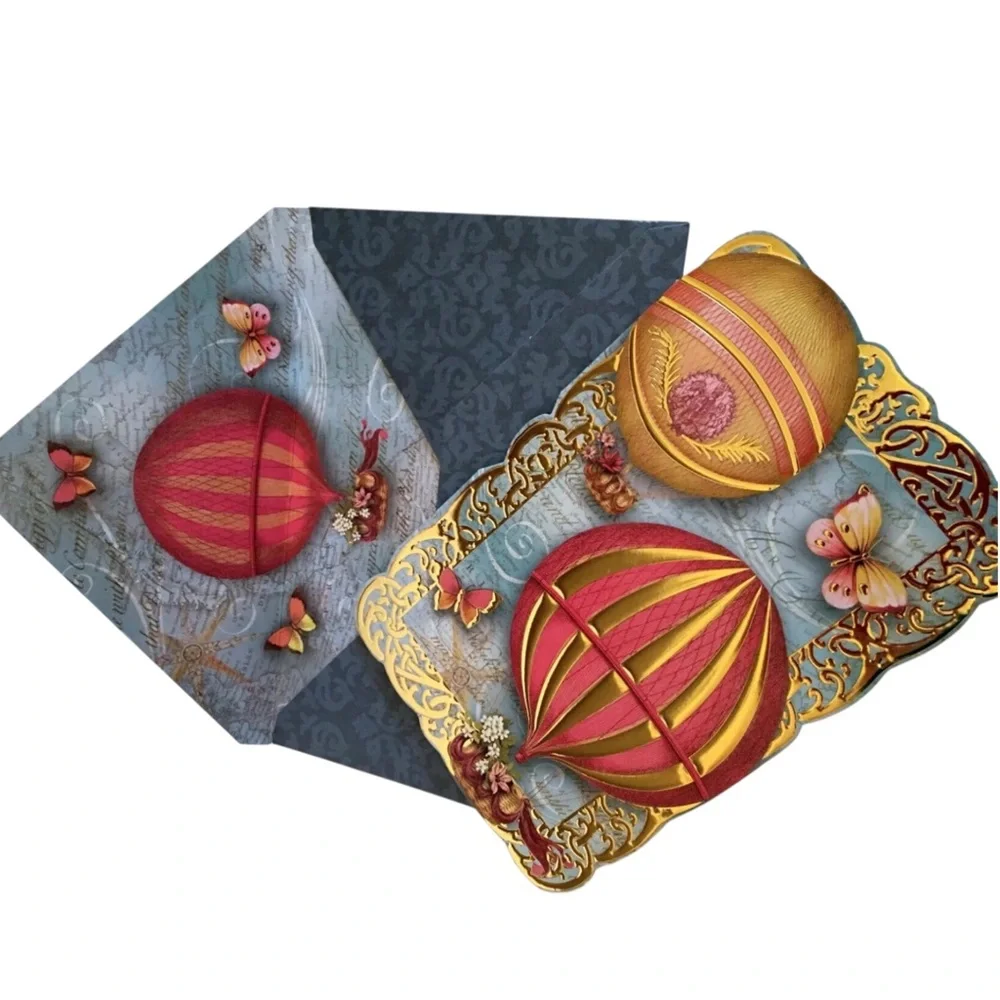 Punch Studio Single Embellished Die-Cut Fancy Cards ~ Hot Air Balloon (61530)